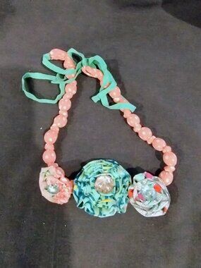 Matilda Jane Shabby Chic Fabric Flower & Bead Necklace - M2M Pink/Mint
